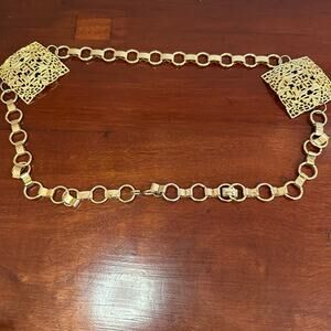 Gold Textured Metal Belt Square Filigree Link Chain Boho Bohemian 90s Y2K
